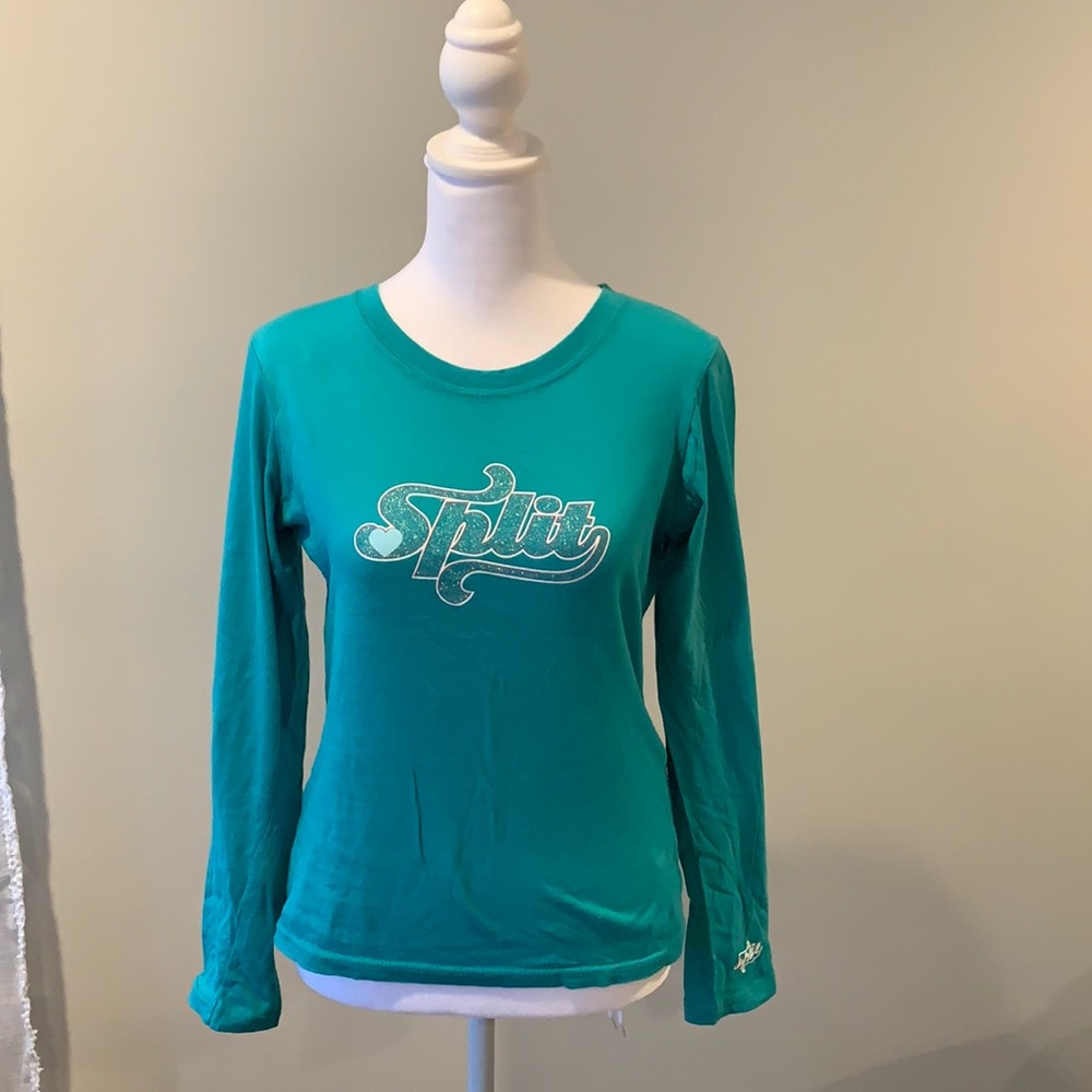 Vintage Split long Sleeve T-Shirt with Glitter Slogan